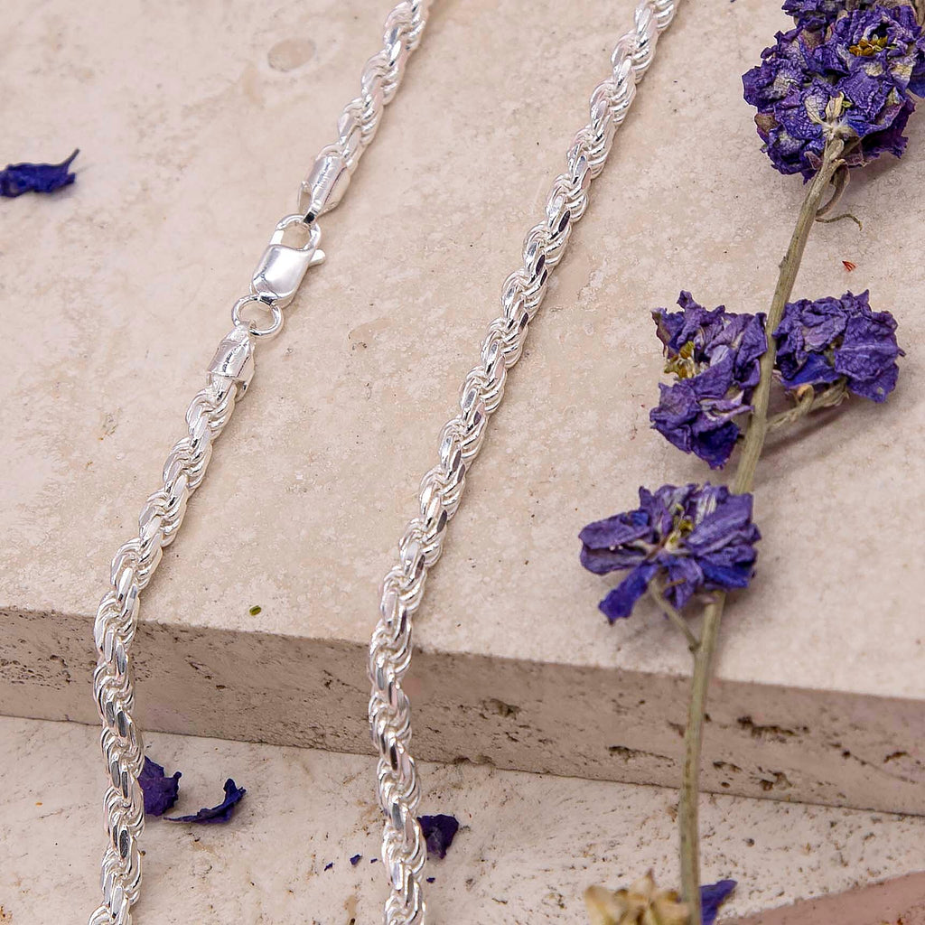 High Finish Sterling Silver Solid Diamond Cut Rope Chain 16 Inch
