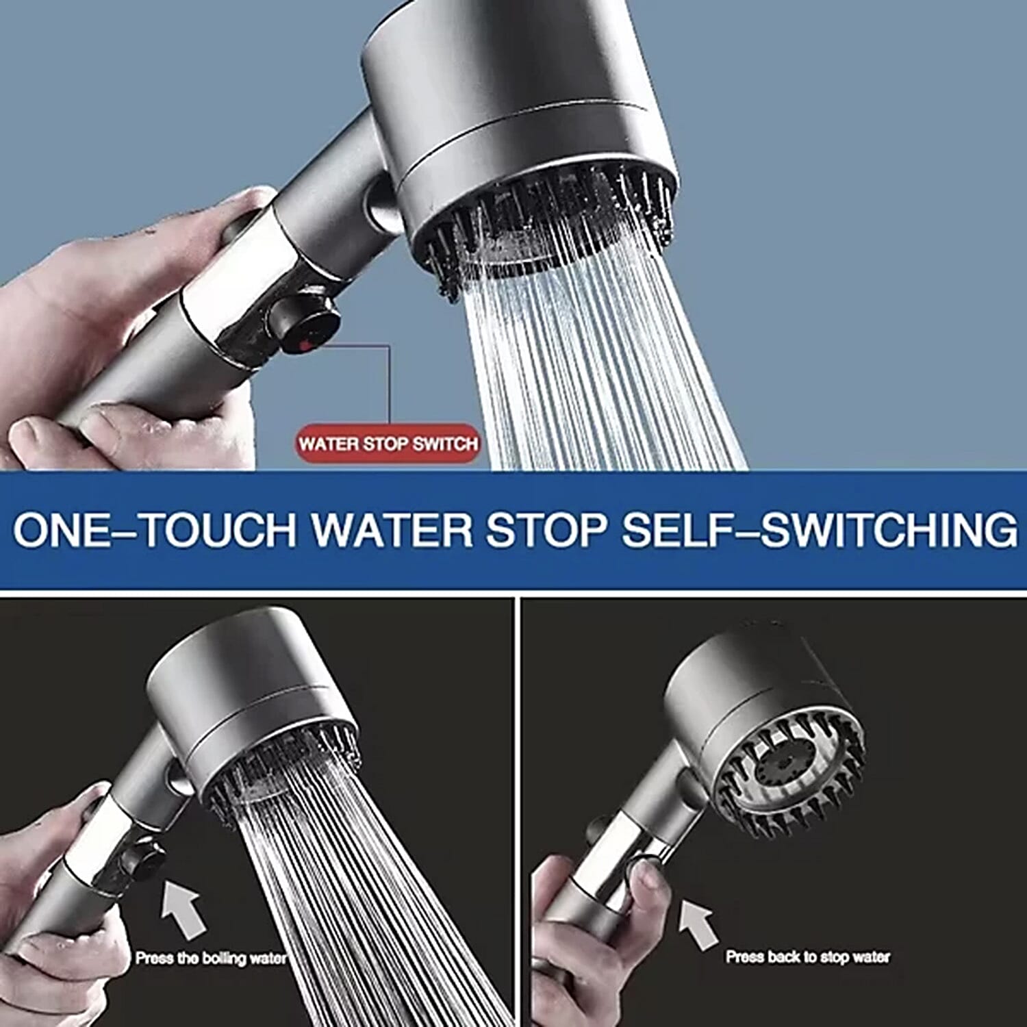 High Pressure 3 Mode Turbocharged Shower Head with Massage Brush 8526870 2