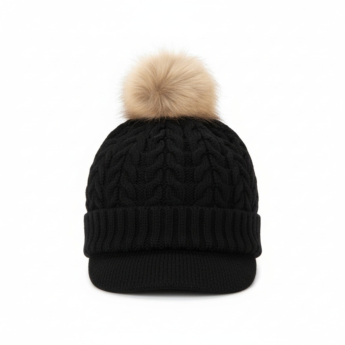 High Quality Fleeced Lined Cable Knit Pom Pom Hat - Black 8296493 0
