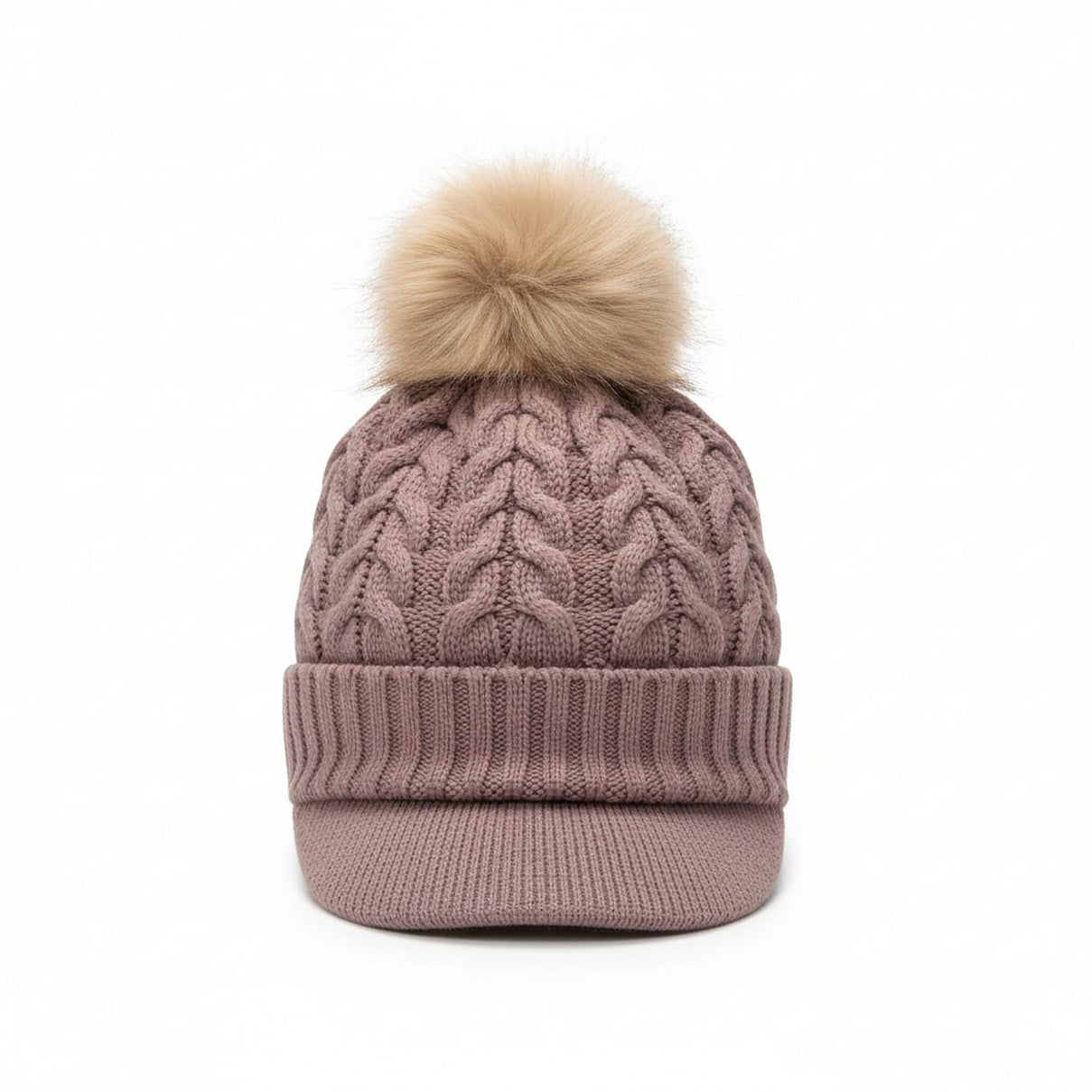 High Quality Fleeced Lined Cable Knit Pom Pom Hat - Taupe 8296496 0