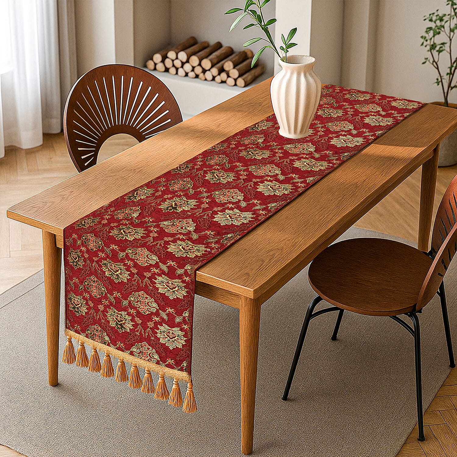 High Quality Turkish Fine Detail Damask Tasptry Table Runner (Size 175x49 cm) - Red 3882100 0