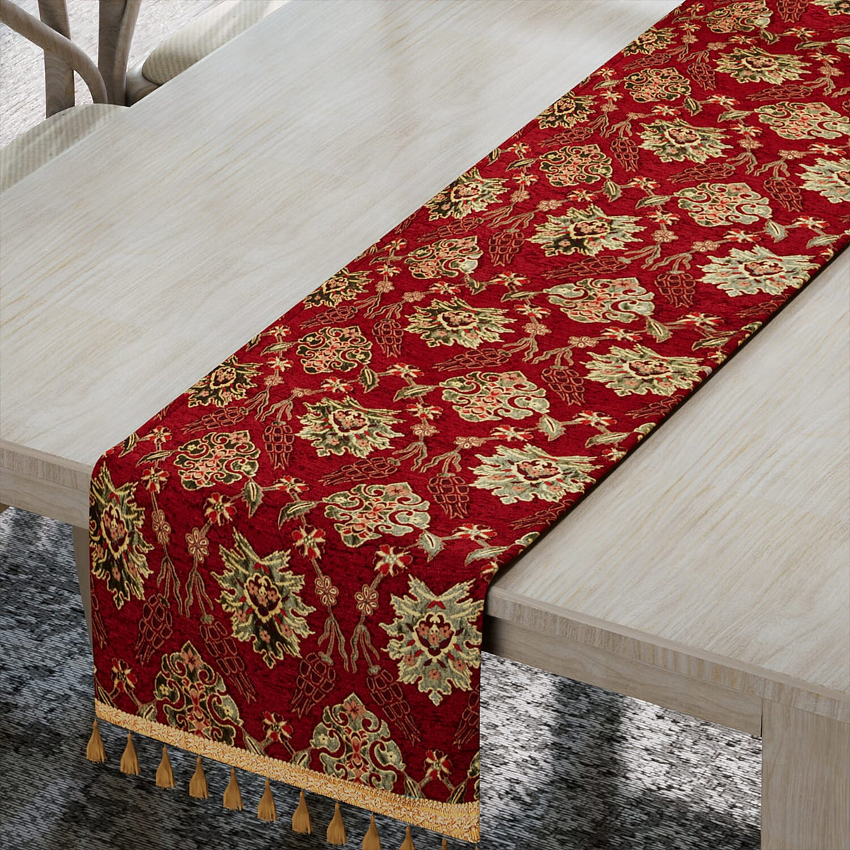 High Quality Turkish Fine Detail Damask Tasptry Table Runner (Size 175x49 cm) - Red 3882100 1