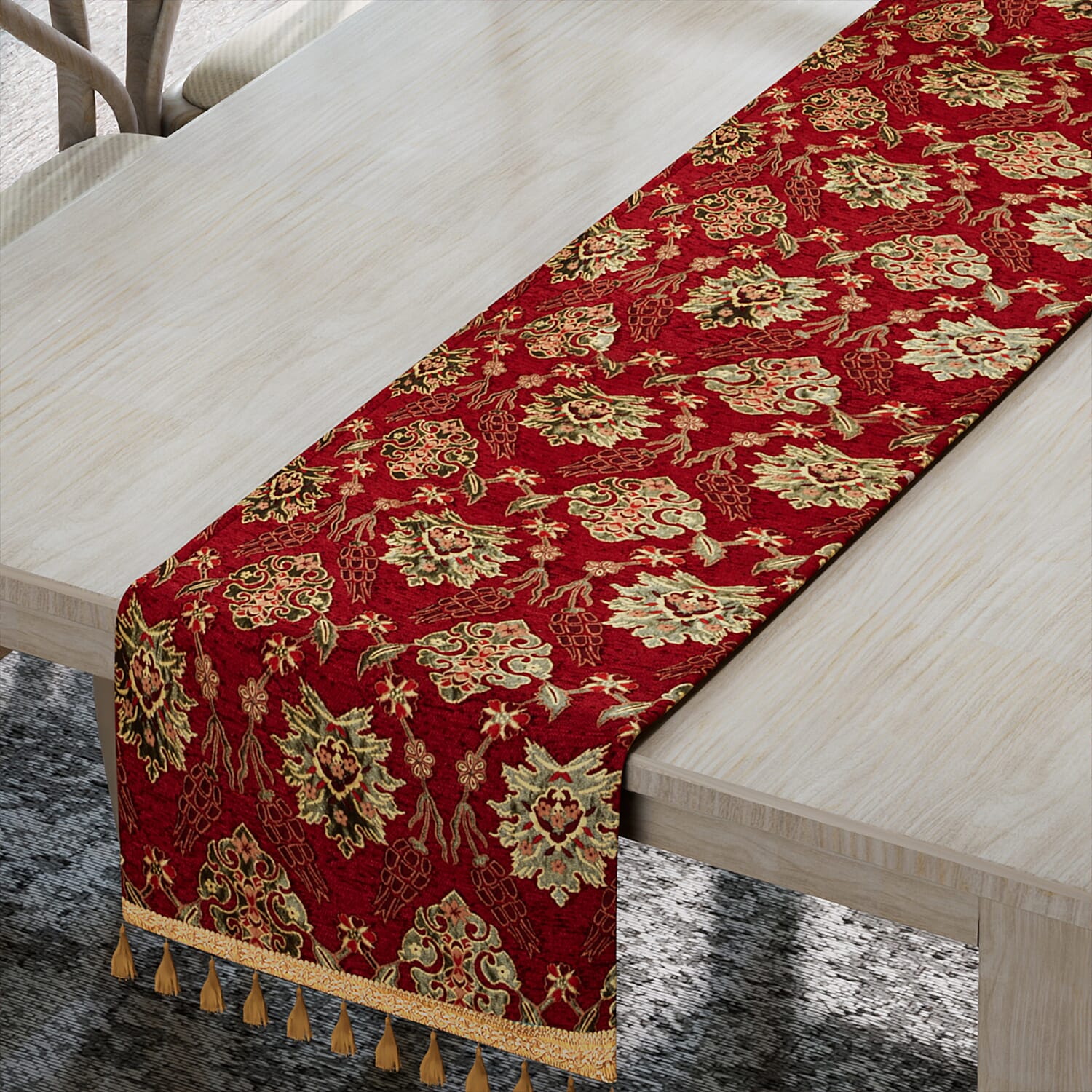 High Quality Turkish Fine Detail Damask Tasptry Table Runner (Size 175x49 cm) - Red 3882100 1
