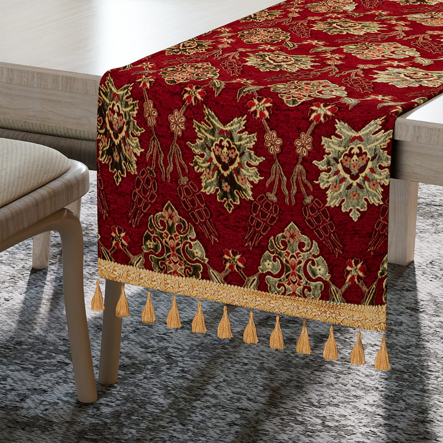 High Quality Turkish Fine Detail Damask Tasptry Table Runner (Size 175x49 cm) - Red 3882100 2