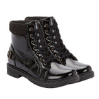 Black Patent Knitted Collar Hiker Boots (Size 3)