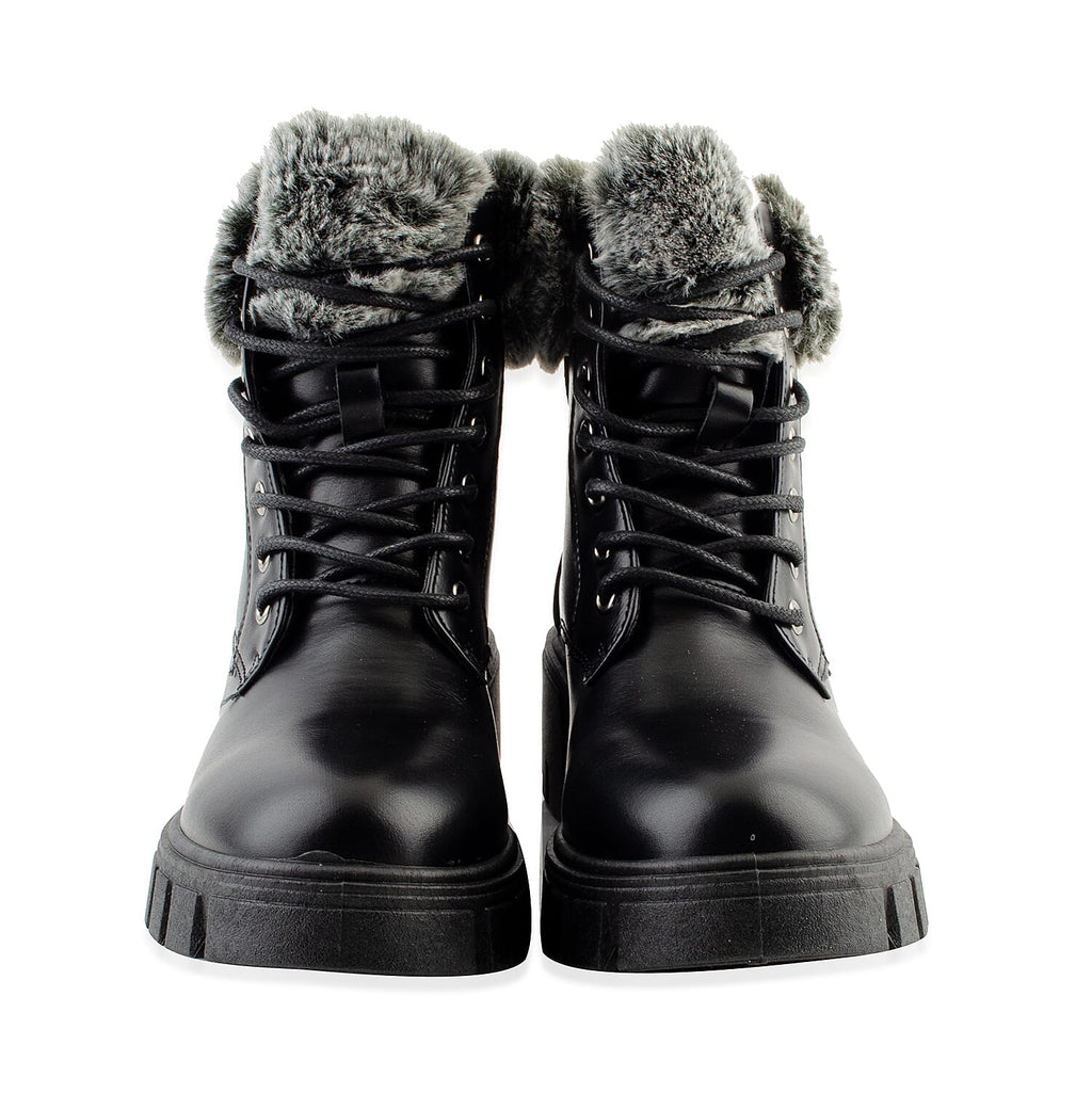 Black Patent Knitted Collar Hiker Boots (Size 3)