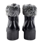 Black Patent Knitted Collar Hiker Boots (Size 3)