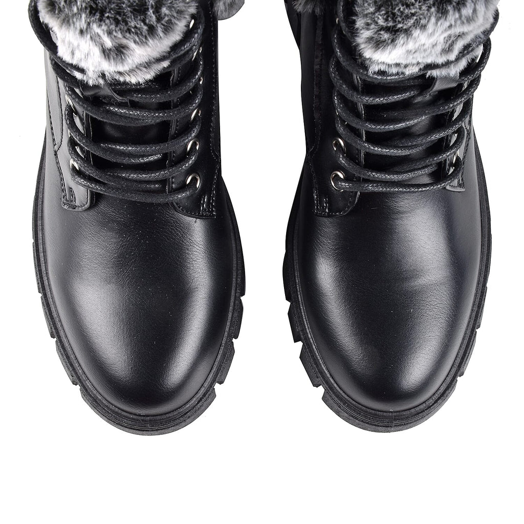 Black Patent Knitted Collar Hiker Boots (Size 3)