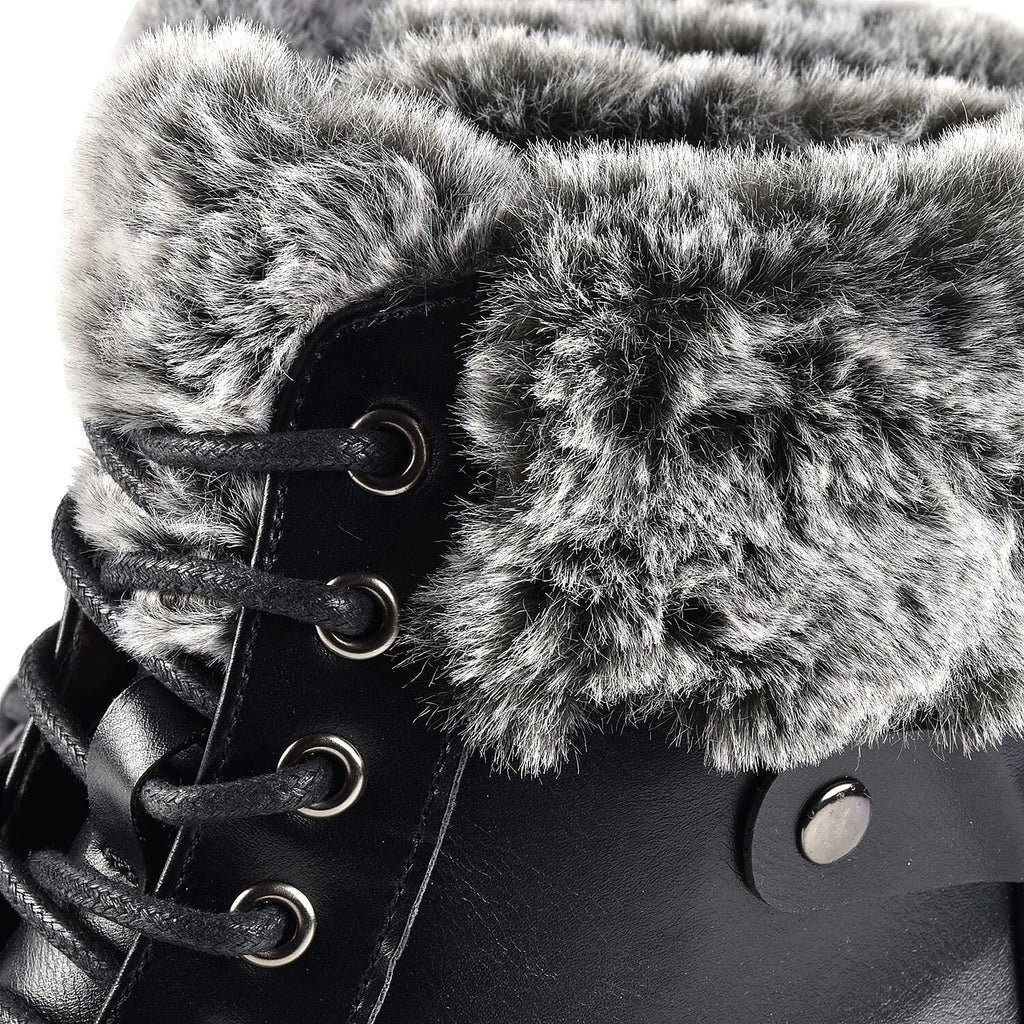 Black Patent Knitted Collar Hiker Boots (Size 3)