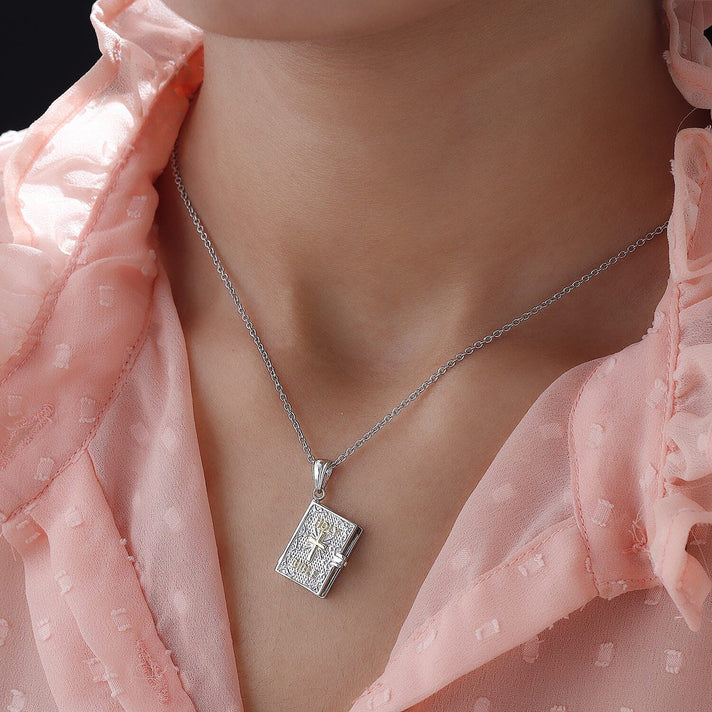 Holy Bible Book Pendant With Chain in Platinum and Gold Plated Silver 8.11 Grams 20 Inch 2674556 2