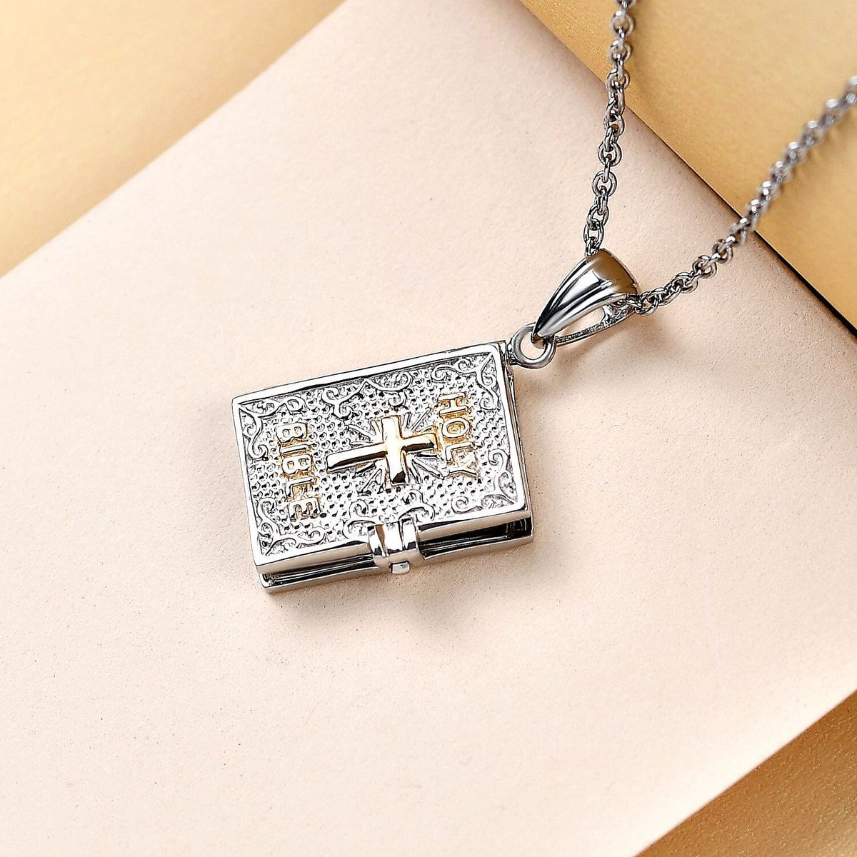 Holy Bible Book Pendant With Chain in Platinum and Gold Plated Silver 8.11 Grams 20 Inch 2674556 13