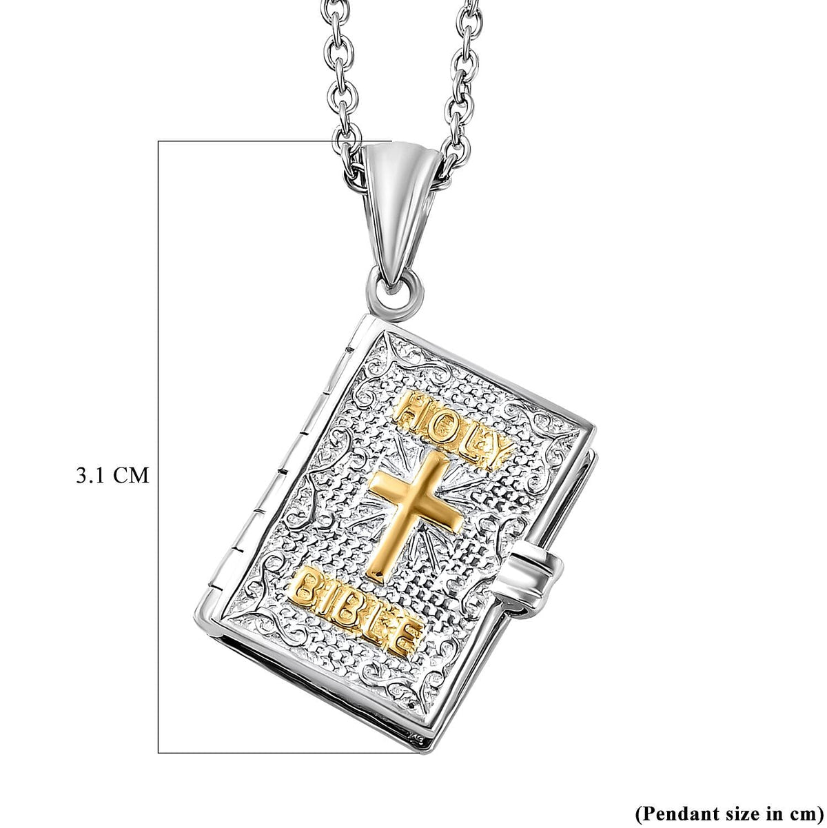 Holy Bible Book Pendant With Chain in Platinum and Gold Plated Silver 8.11 Grams 20 Inch 2674556 20
