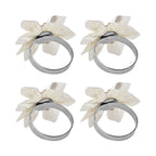 Set of 4 Napkin Rings in Box with Pearl Floral Design
