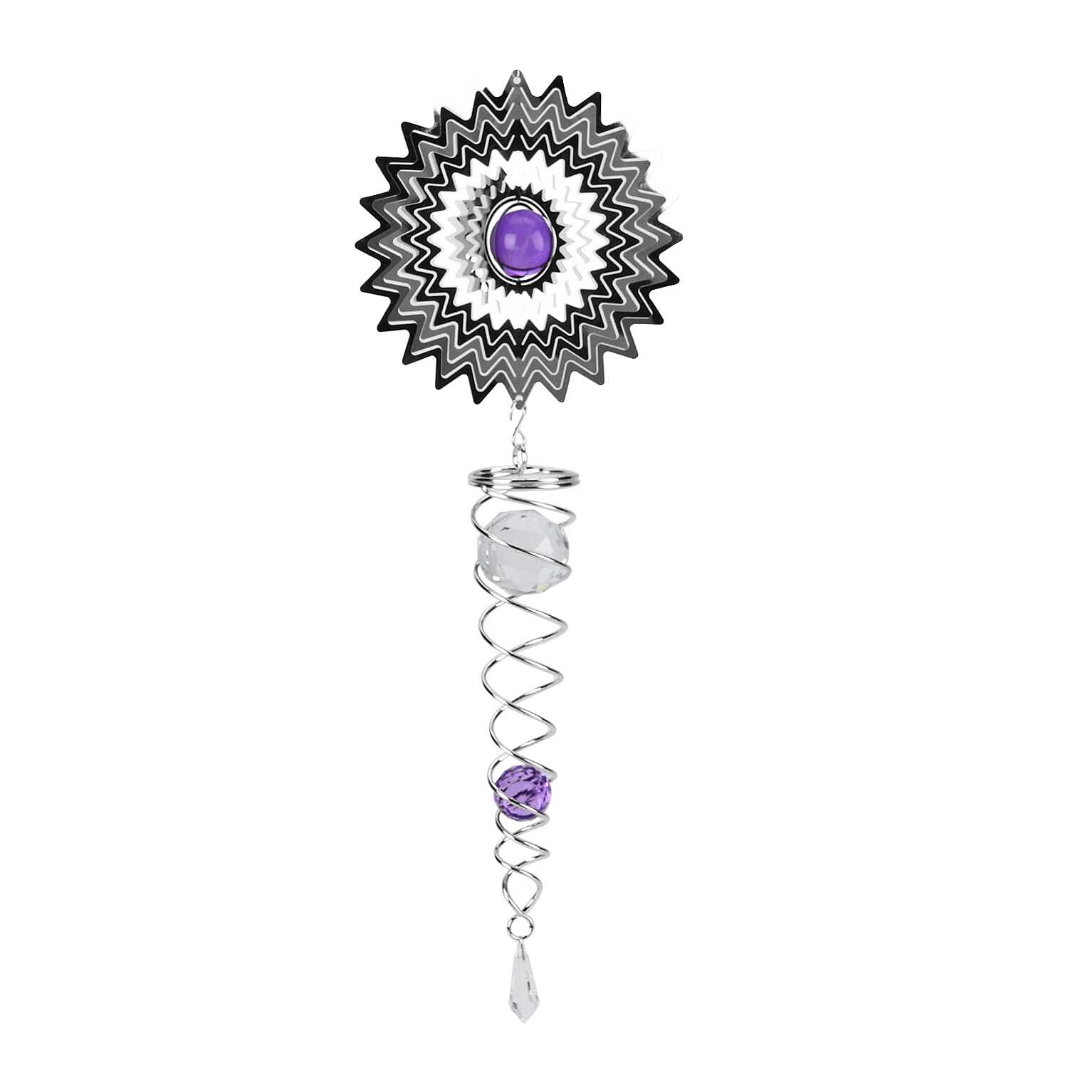 Hanging Magic Kinetic Sculpture Zigzag Circle Wind Spinner - Silver 7704872 4