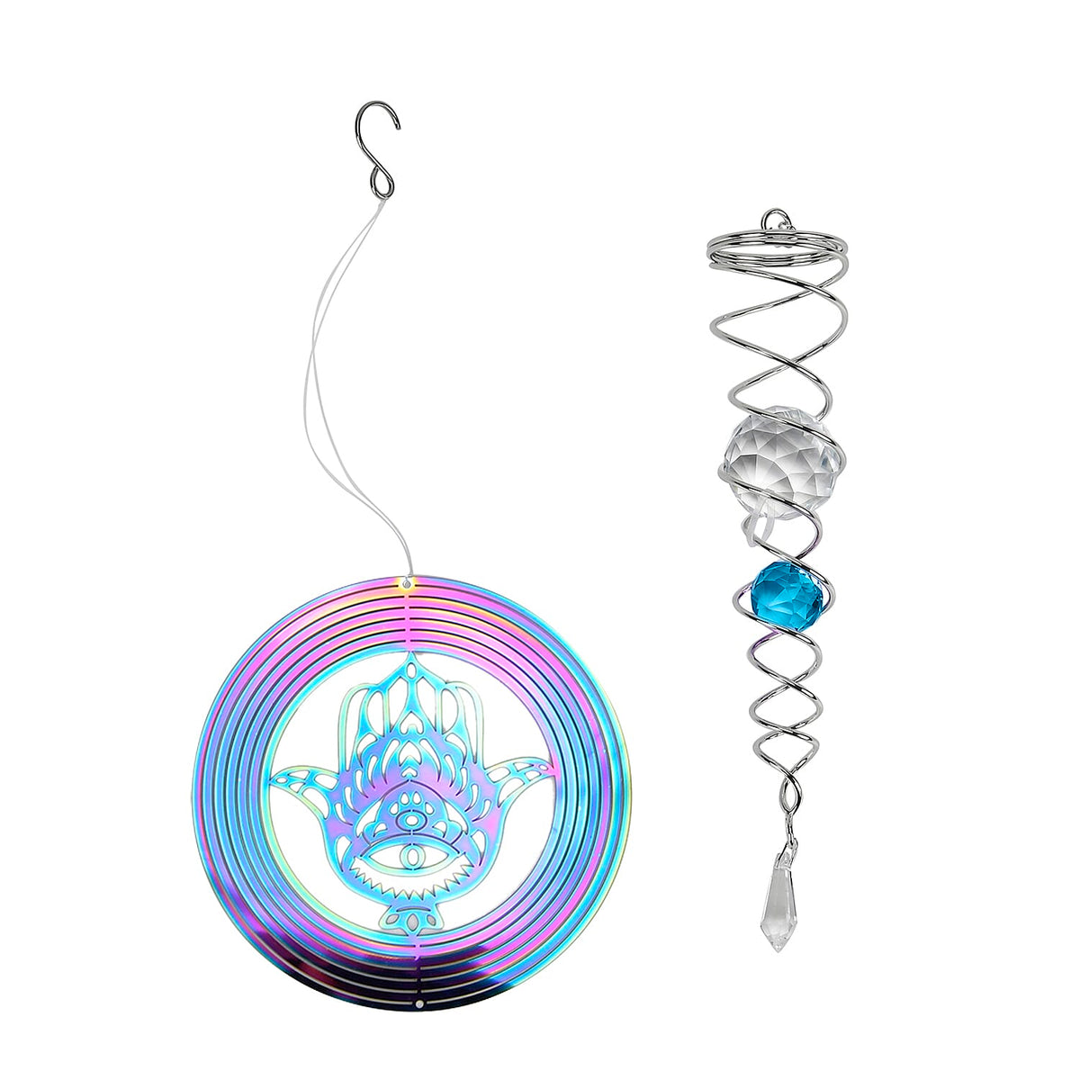 Hanging Magic Kinetic Sculpture Hamsa Hand Wind Spinner - Multicolor 7704883 0