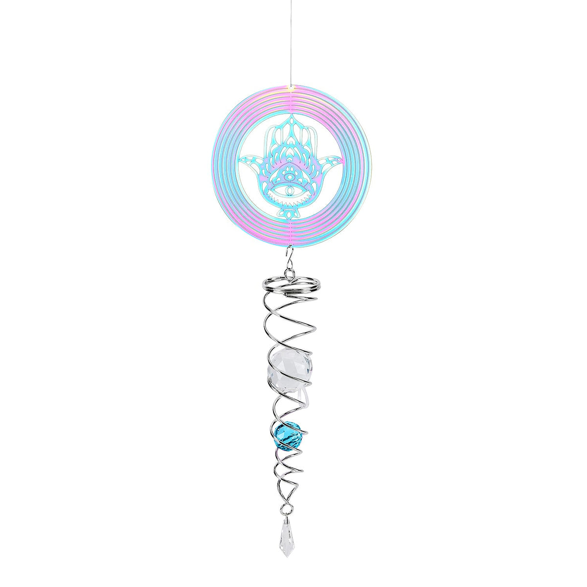 Hanging Magic Kinetic Sculpture Hamsa Hand Wind Spinner - Multicolor 7704883 2
