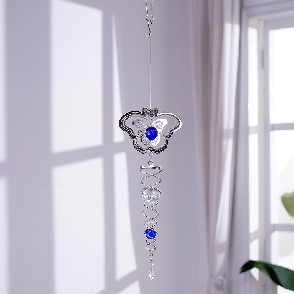 Hanging Magic Kinetic Sculpture Butterfly Wind Spinner  - Silver