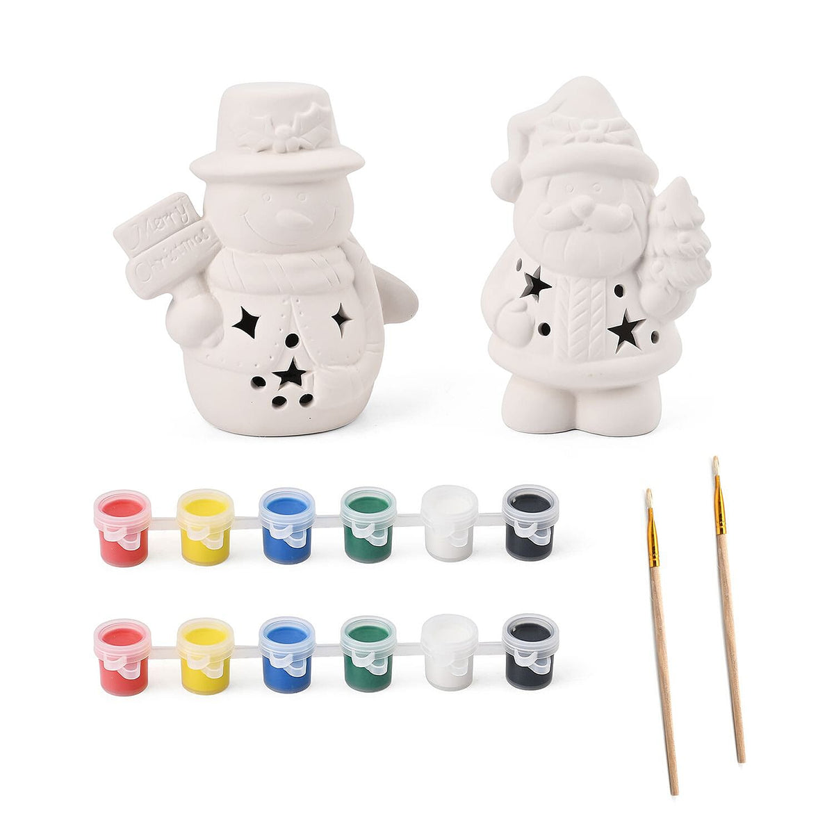 Christmas Ceramic Paint Set With LED Light, Inc. Snowman - Santa, Paint Colours and Brushes 7569148 0