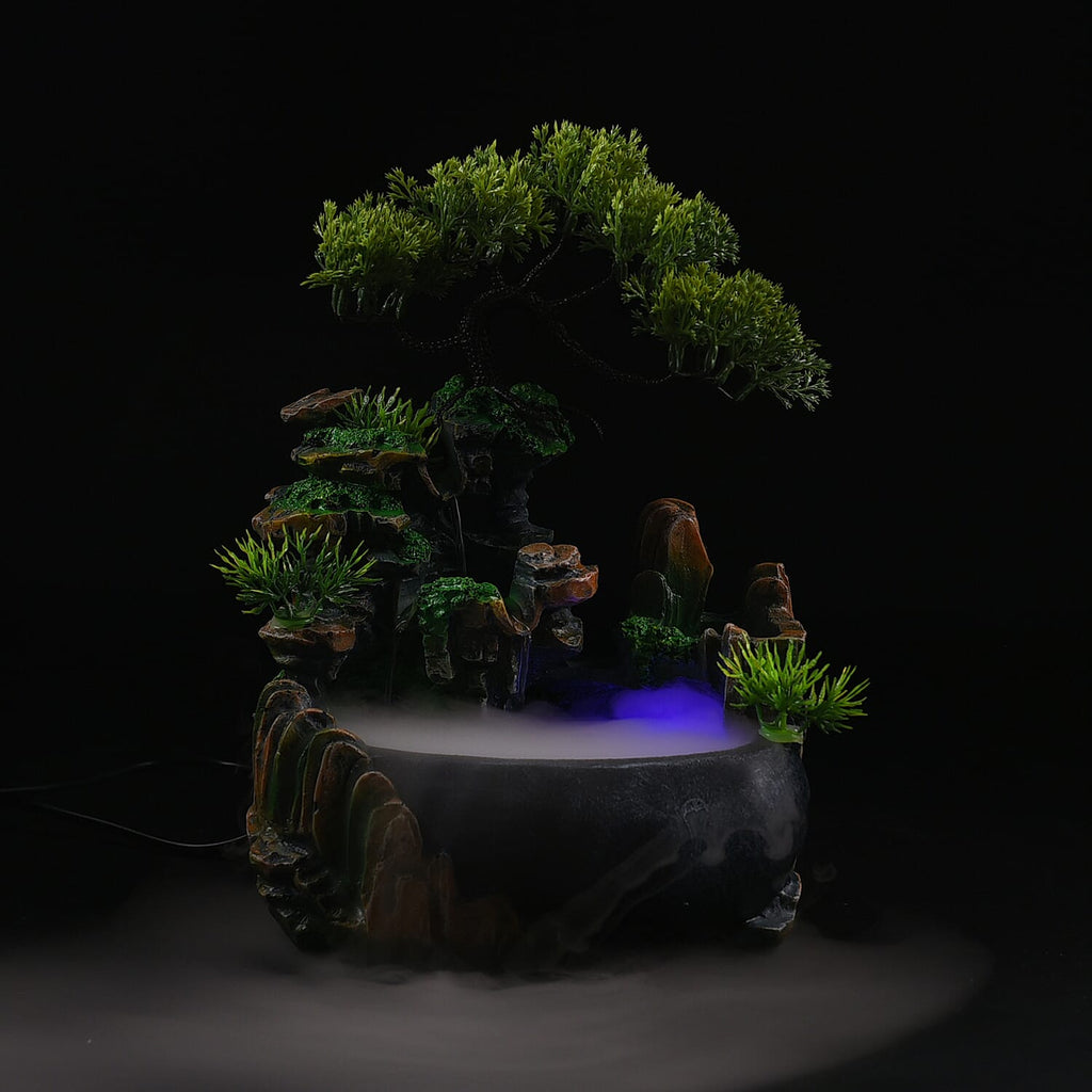 Home Decorative Forest Theme Water Fountain with LED Light (Size 19x18 Cm)