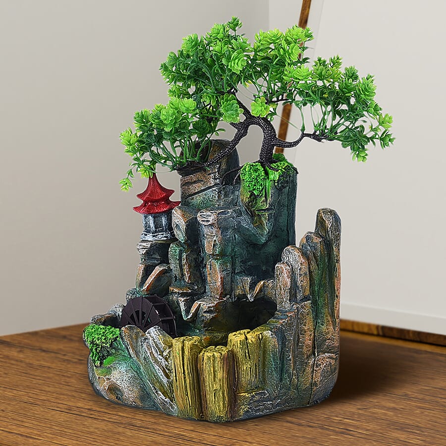 Home Decorative Forest Theme Water Fountain with LED Light (Size 19x18 Cm)