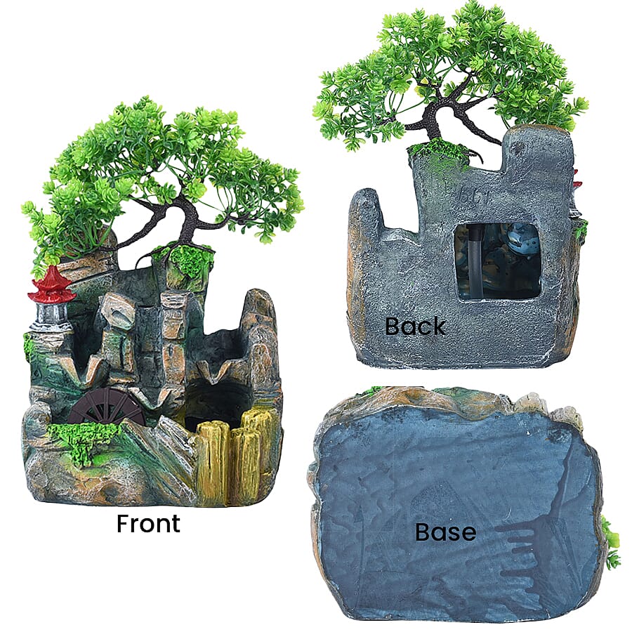 Home Decorative Forest Theme Water Fountain with LED Light (Size 19x18 Cm)