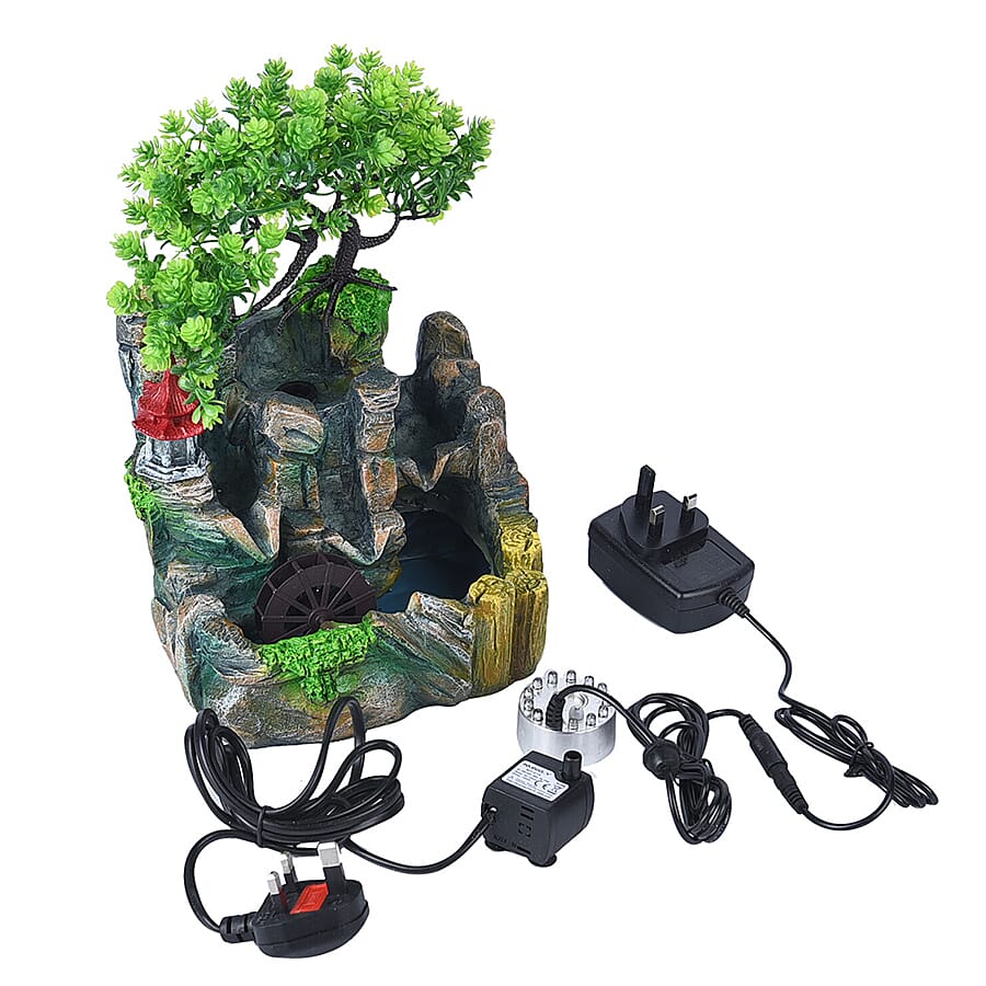 Home Decorative Forest Theme Water Fountain with LED Light (Size 19x18 Cm)