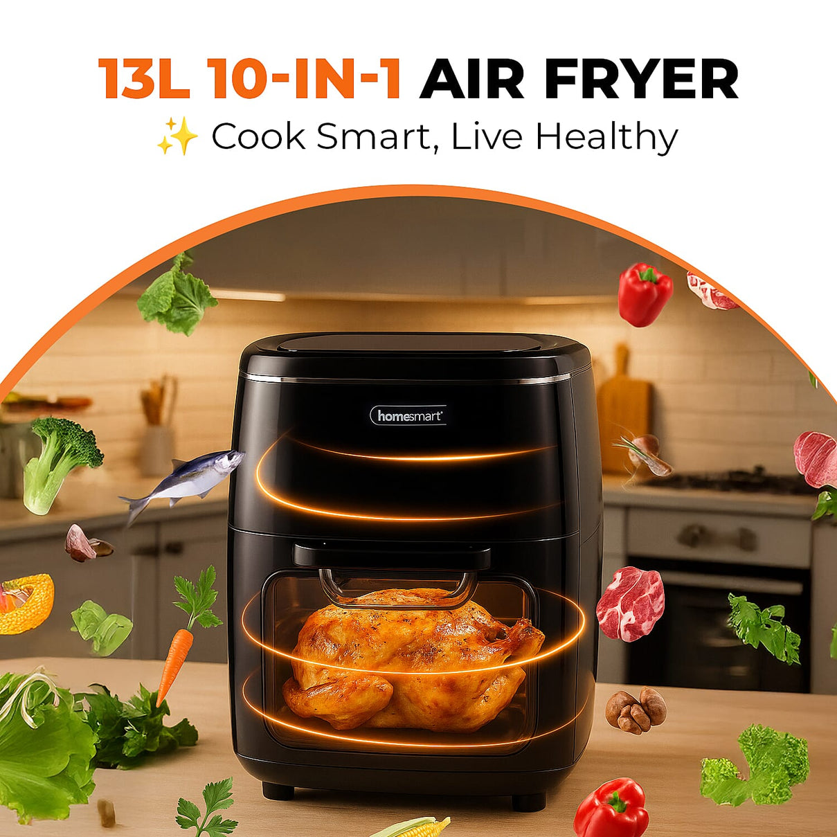 Homesmart 10-in-1 Air Fryer (13L) Rotisserie &amp; Keep Warm Function - Black 7253918 2