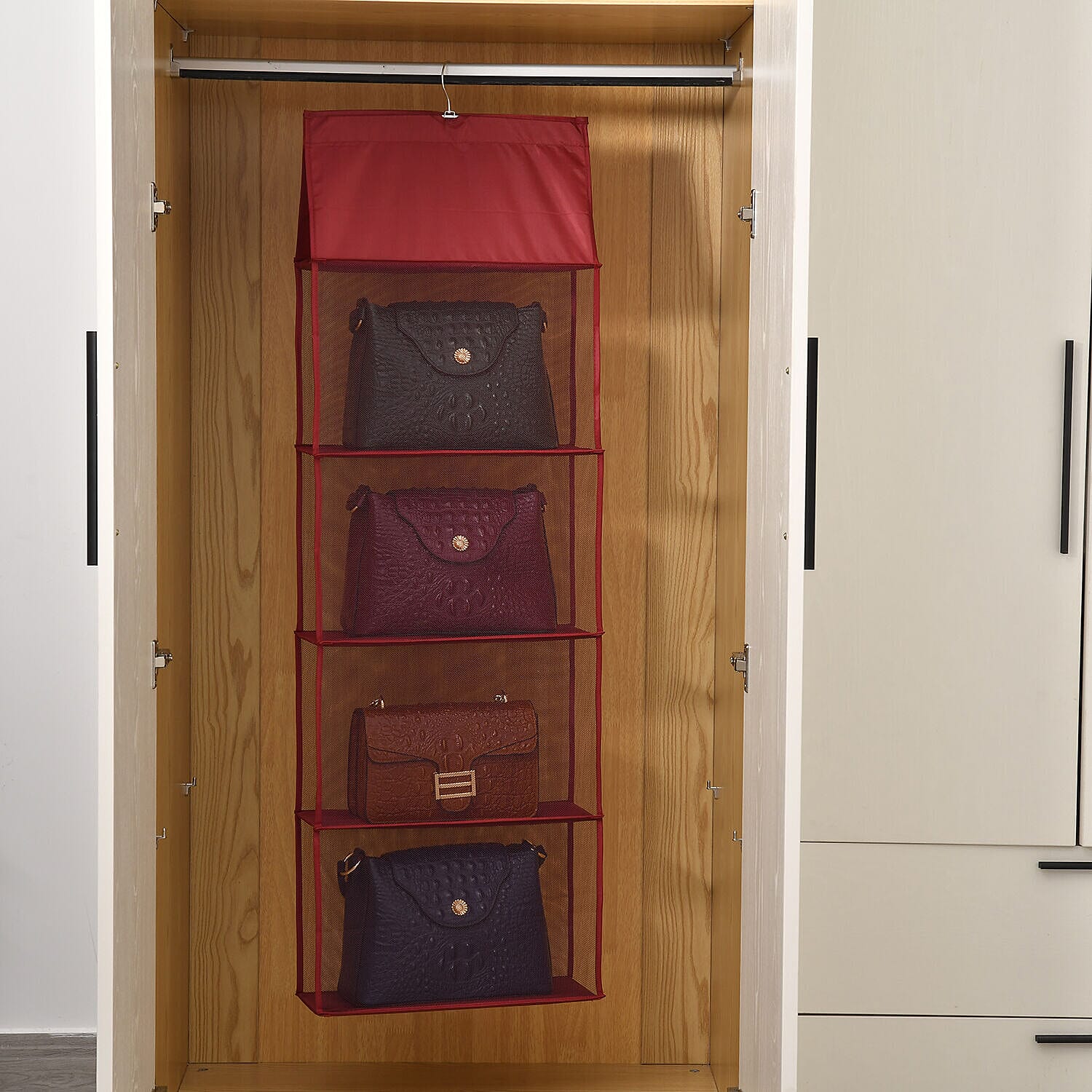 Homesmart 4 Layer Hanging Organizer For Handbags (Size - 120x40x16 cm) - Burgundy 7262594 1