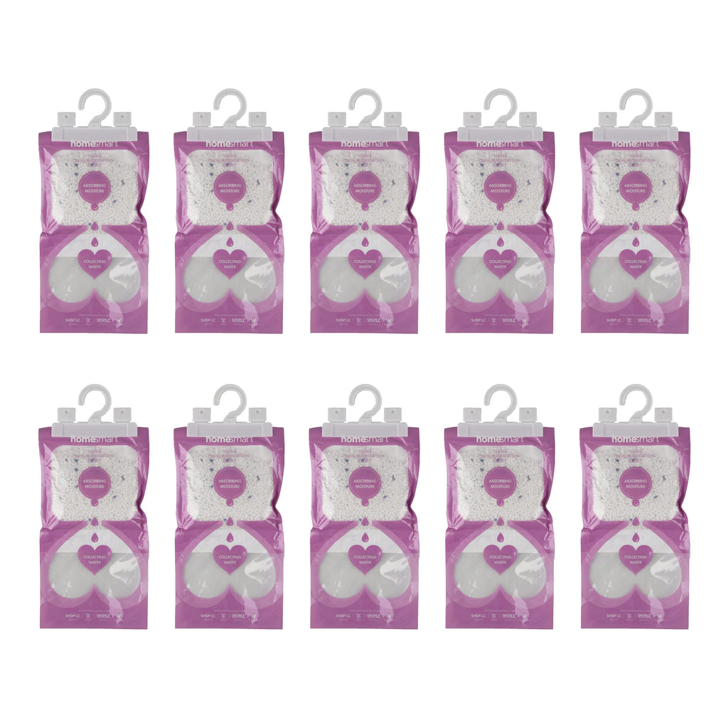 Home Smart 10-Pack Lavender Hanging Dehumidifier Bags - 220g Scented Moisture Absorber with Hook for Wardrobes, Cupboards and Caravans