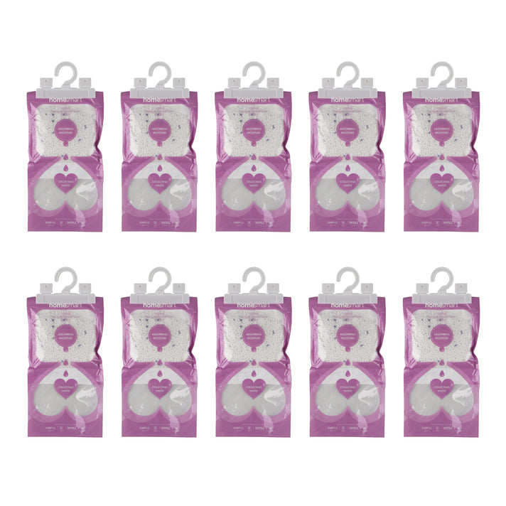Livemore 10-Pack Lavender Hanging Dehumidifier Bags - 220g Scented Moisture Absorber with Hook for Wardrobes, Cupboards and Caravans 8312842 1