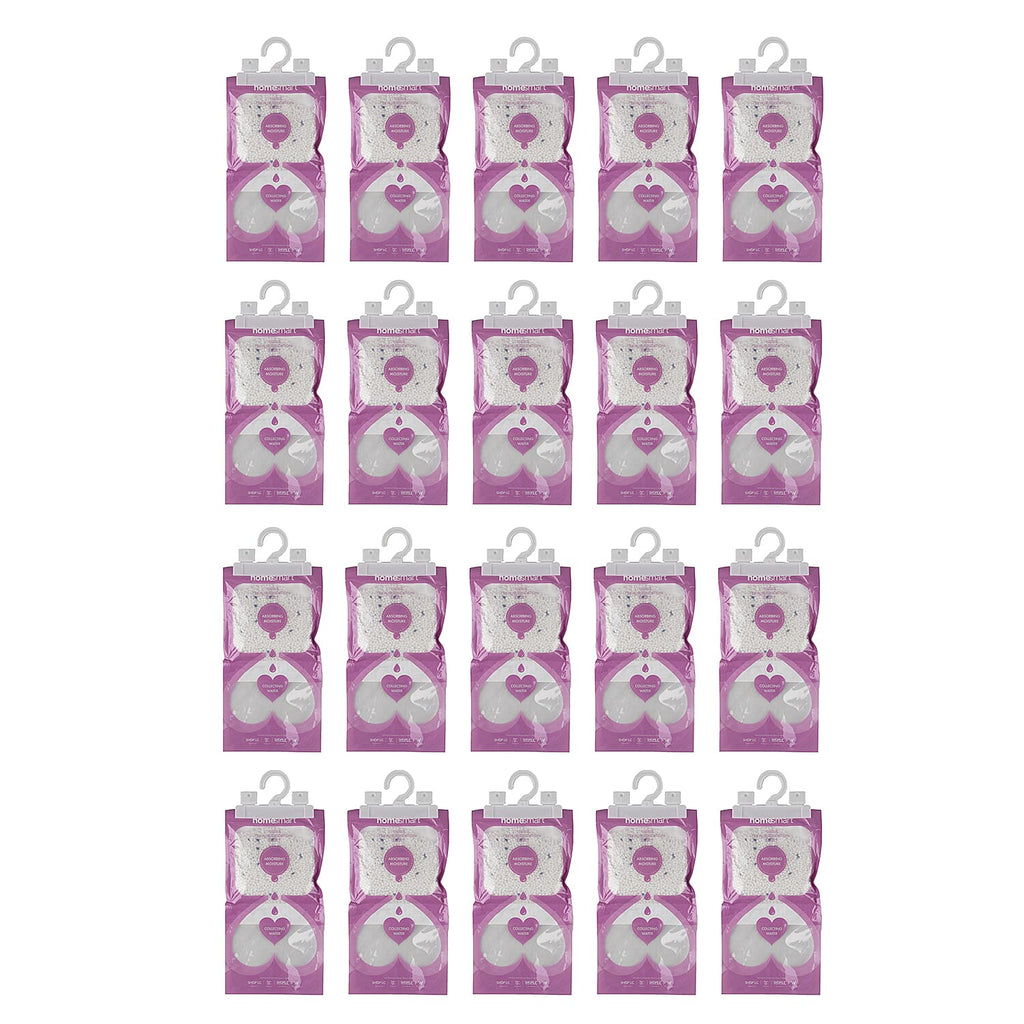 Home Smart 20-Pack Lavender Hanging Dehumidifier Bags - Bulk 220g Scented Moisture Absorbers with Hook for Wardrobes, Cupboards and Storage