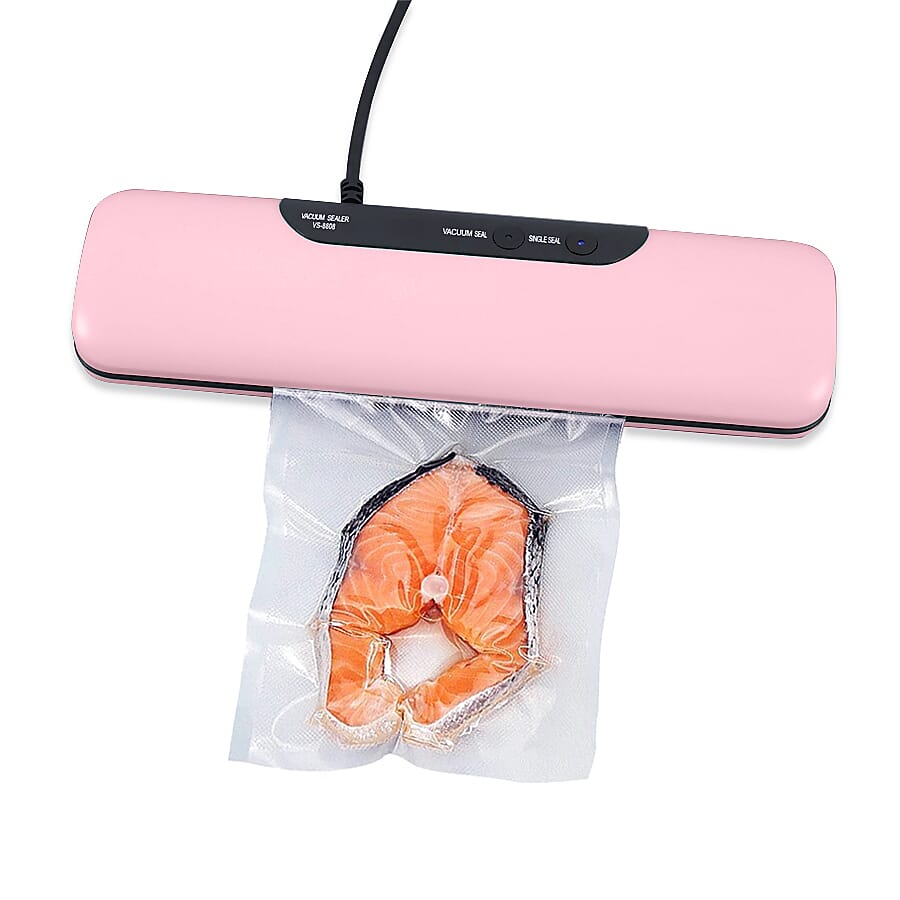 Homesmart Automatic Vacuum Sealer Machine for Food Preservation with  One vacuum sealer, one seal, one roll bag, and 20 vacuum bags for Dry and Moist Food -  Pink 6715866 0