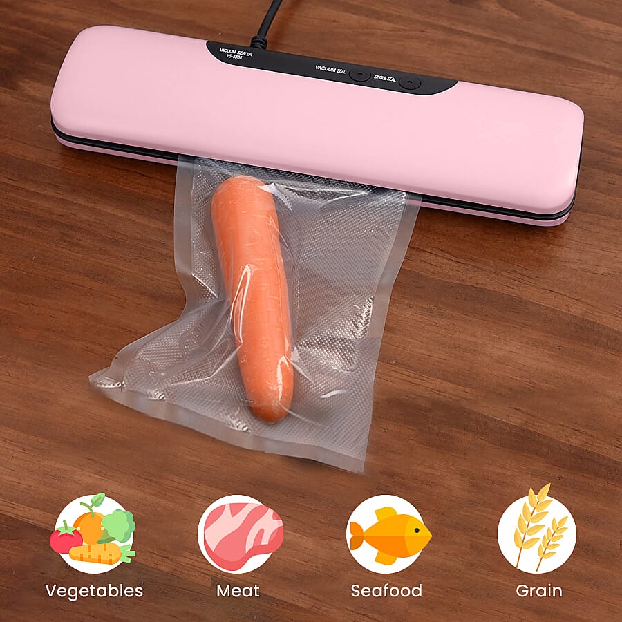 Homesmart Automatic Vacuum Sealer Machine for Food Preservation with  One vacuum sealer, one seal, one roll bag, and 20 vacuum bags for Dry and Moist Food -  Pink 6715866 2