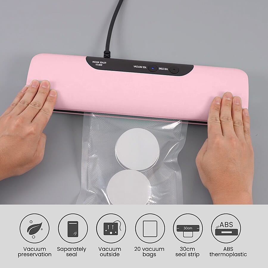 Homesmart Automatic Vacuum Sealer Machine for Food Preservation with  One vacuum sealer, one seal, one roll bag, and 20 vacuum bags for Dry and Moist Food -  Pink 6715866 3