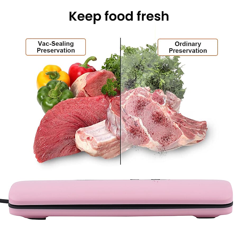 Homesmart Automatic Vacuum Sealer Machine for Food Preservation with  One vacuum sealer, one seal, one roll bag, and 20 vacuum bags for Dry and Moist Food -  Pink 6715866 5