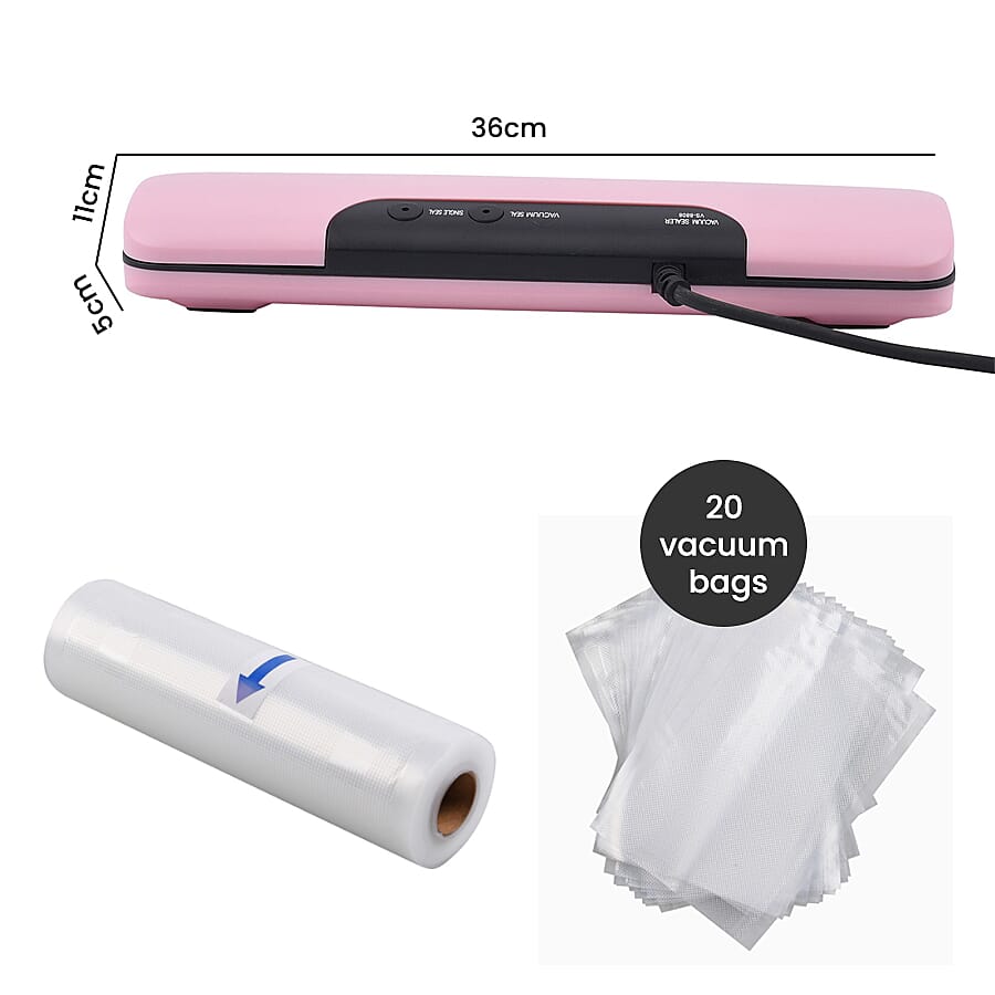 Homesmart Automatic Vacuum Sealer Machine for Food Preservation with  One vacuum sealer, one seal, one roll bag, and 20 vacuum bags for Dry and Moist Food -  Pink 6715866 6