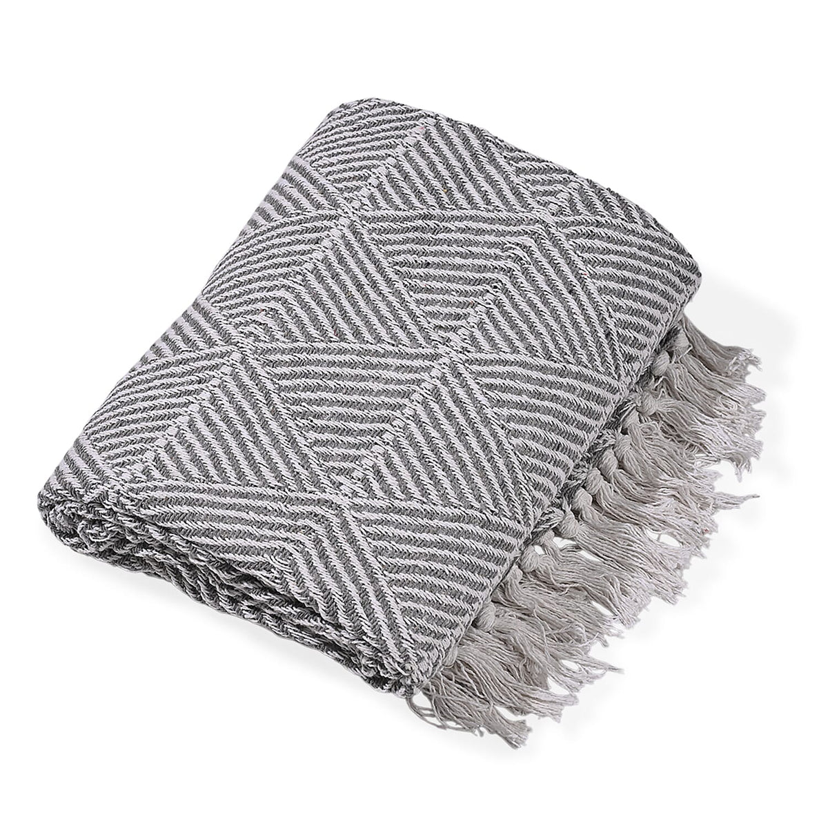Homesmart Cotton Chevron Throw Blanket (Size 130x160cm) - Grey V32637817 3