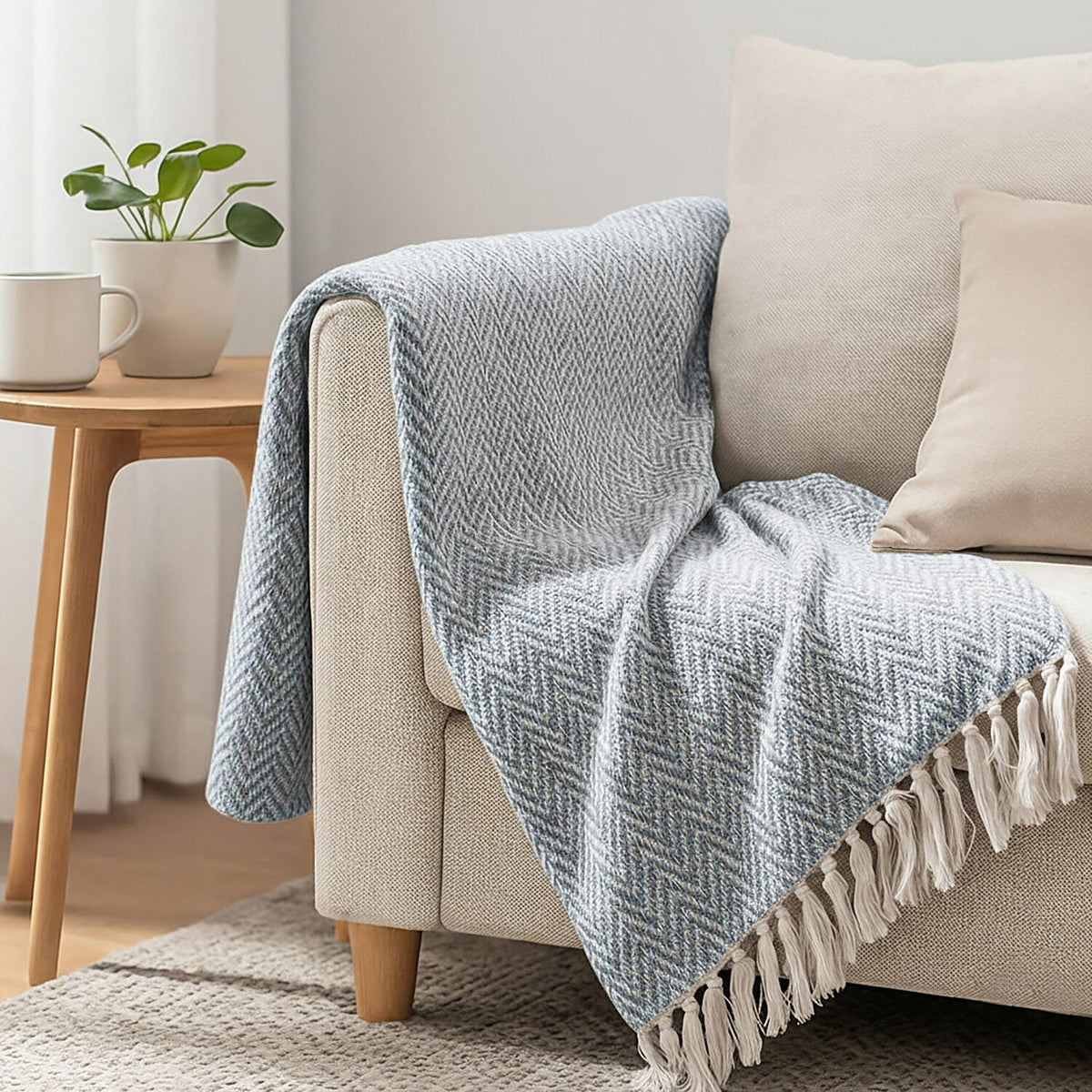 Hush Heaven 100% Soft Cotton Chevron Weaved Throw Blanket (200x150cm) - Grey V32636792 0