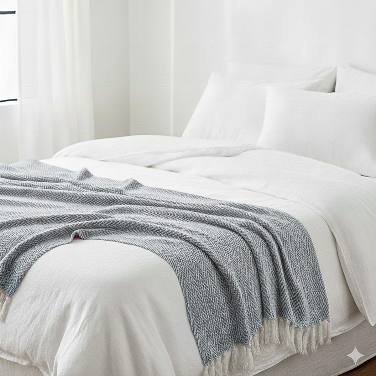 Hush Heaven 100% Soft Cotton Chevron Weaved Throw Blanket (200x150cm) - Grey V32636792 3