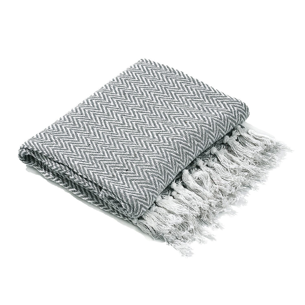 Hush Heaven 100% Soft Cotton Chevron Weaved Throw Blanket (200x150cm) - Grey