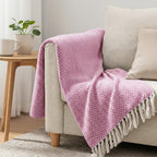 Hush Heaven 100% Soft Cotton Chevron Weaved Throw Blanket (200x150cm) - Light Pink