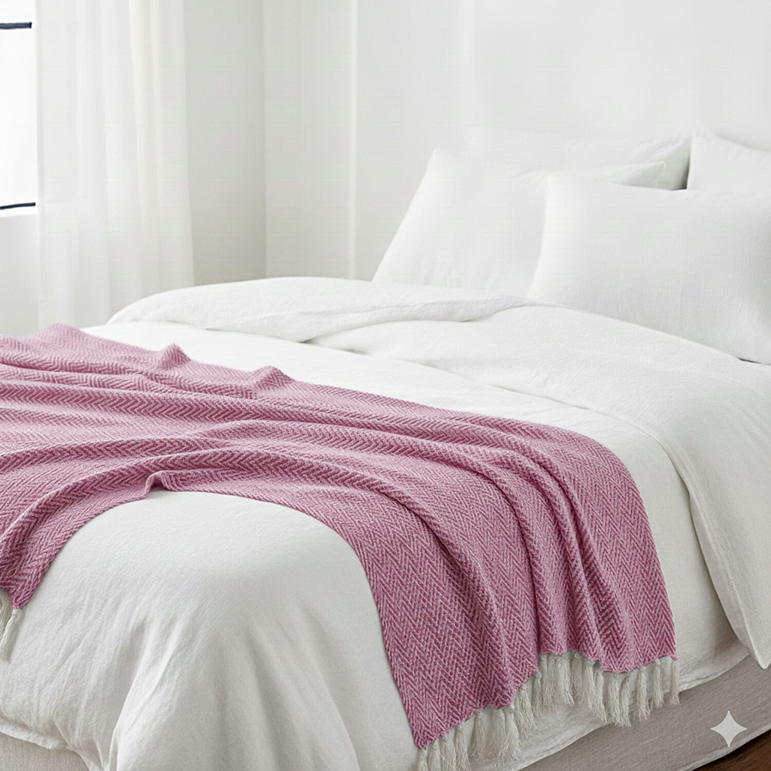 Hush Heaven 100% Soft Cotton Chevron Weaved Throw Blanket (200x150cm) - Light Pink 8129577 3
