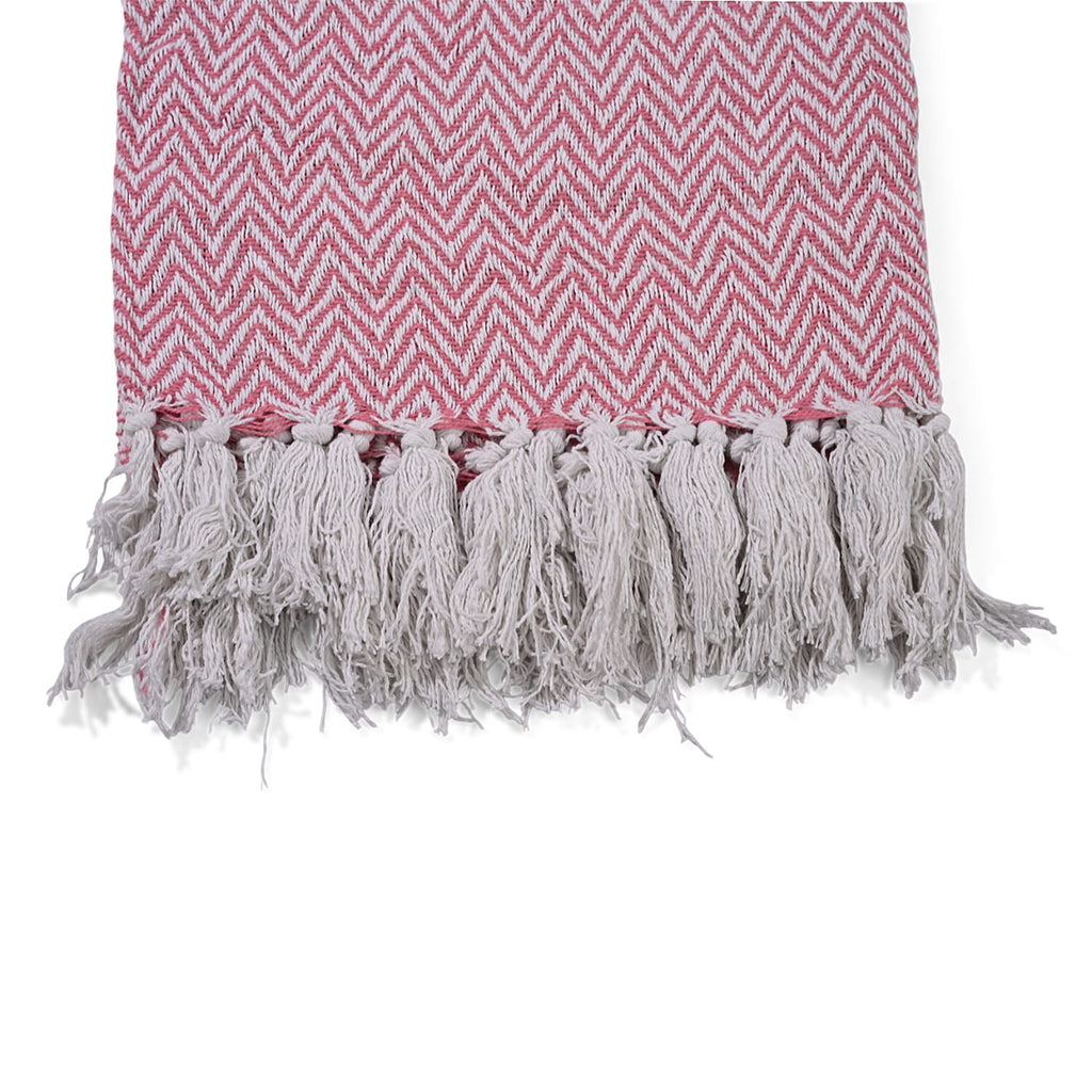 Hush Heaven 100% Soft Cotton Chevron Weaved Throw Blanket (200x150cm) - Light Pink
