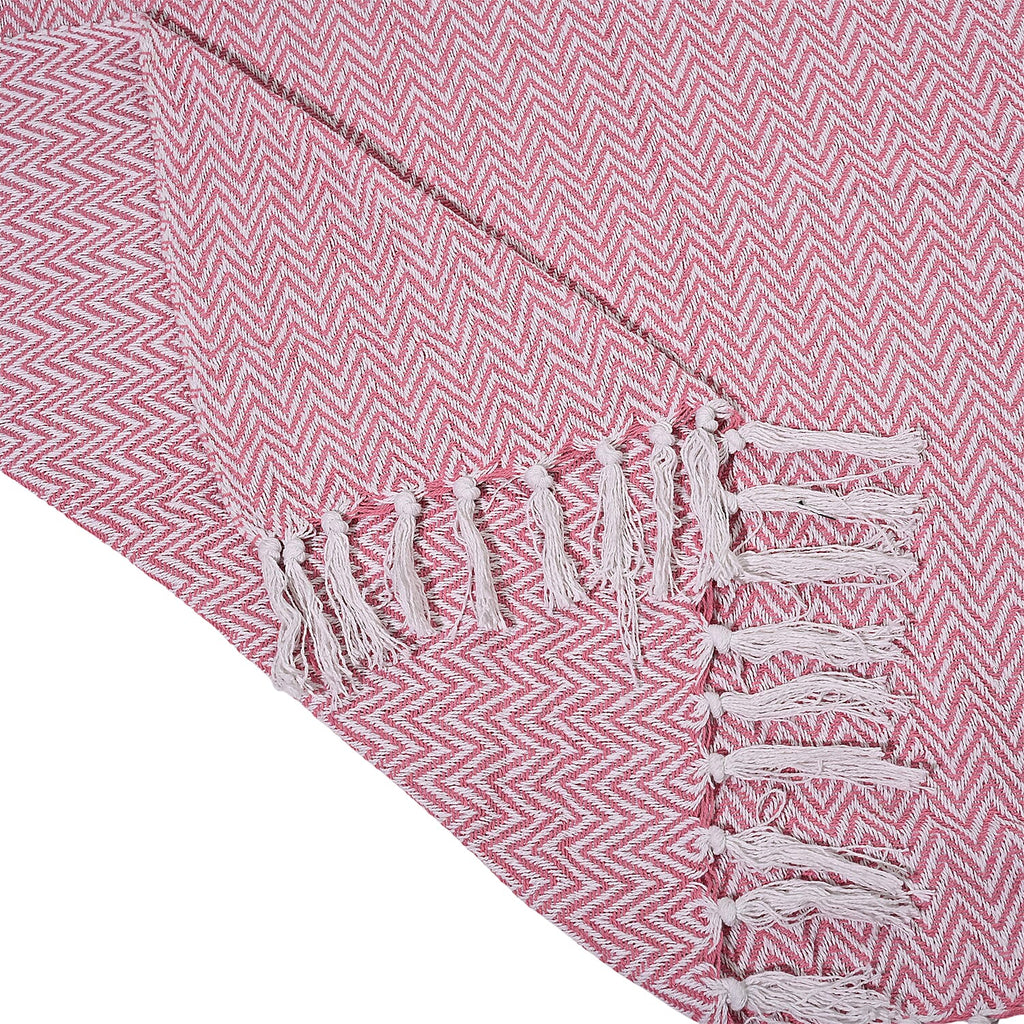 Hush Heaven 100% Soft Cotton Chevron Weaved Throw Blanket (200x150cm) - Light Pink