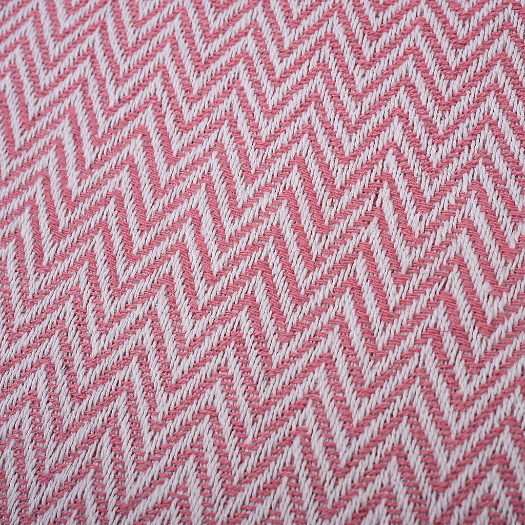 Hush Heaven 100% Soft Cotton Chevron Weaved Throw Blanket (200x150cm) - Light Pink