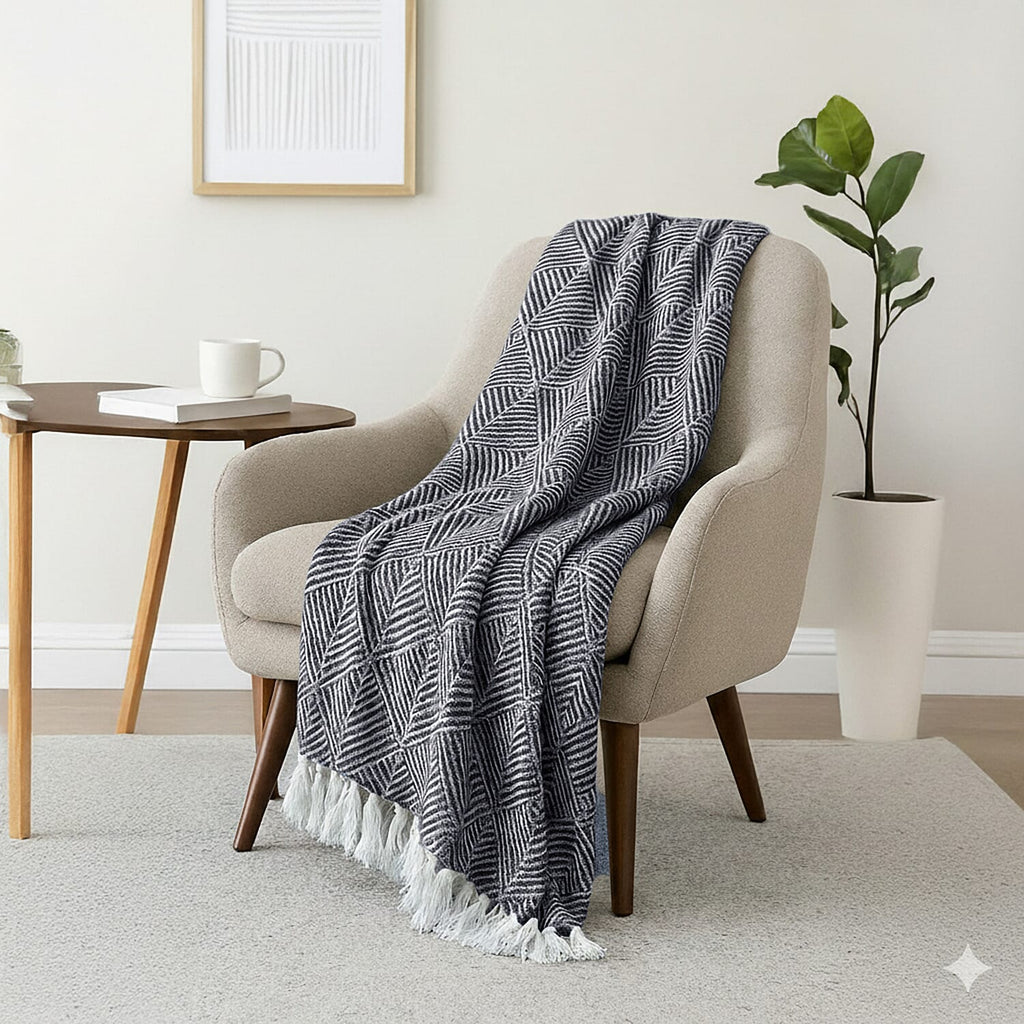 Hush Heaven 100% Soft Cotton Triangle Weaved Throw Blanket (200x150cm) - Navy