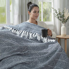 Hush Heaven 100% Soft Cotton Triangle Weaved Throw Blanket (200x150cm) - Navy