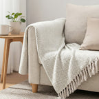 Homesmart Cotton Chevron Throw Blanket (Size 130 x160 cm) - Cream & Grey