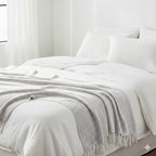 Homesmart Cotton Chevron Throw Blanket (Size 130 x160 cm) - Cream & Grey