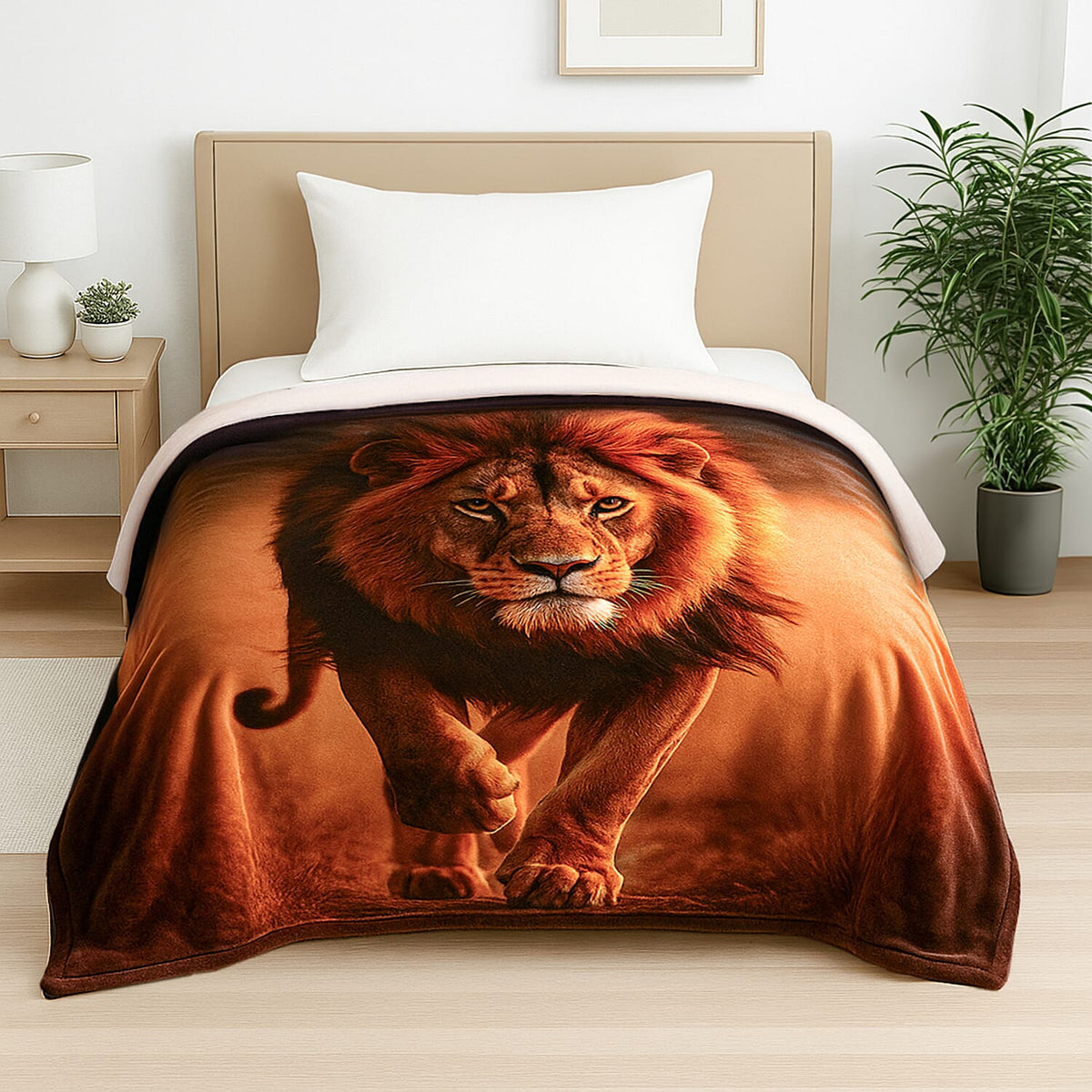 LAST IN STOCK Digital Lion Print Flannel Cozy Throw (200x150 cm) - Yellow 8101922 0